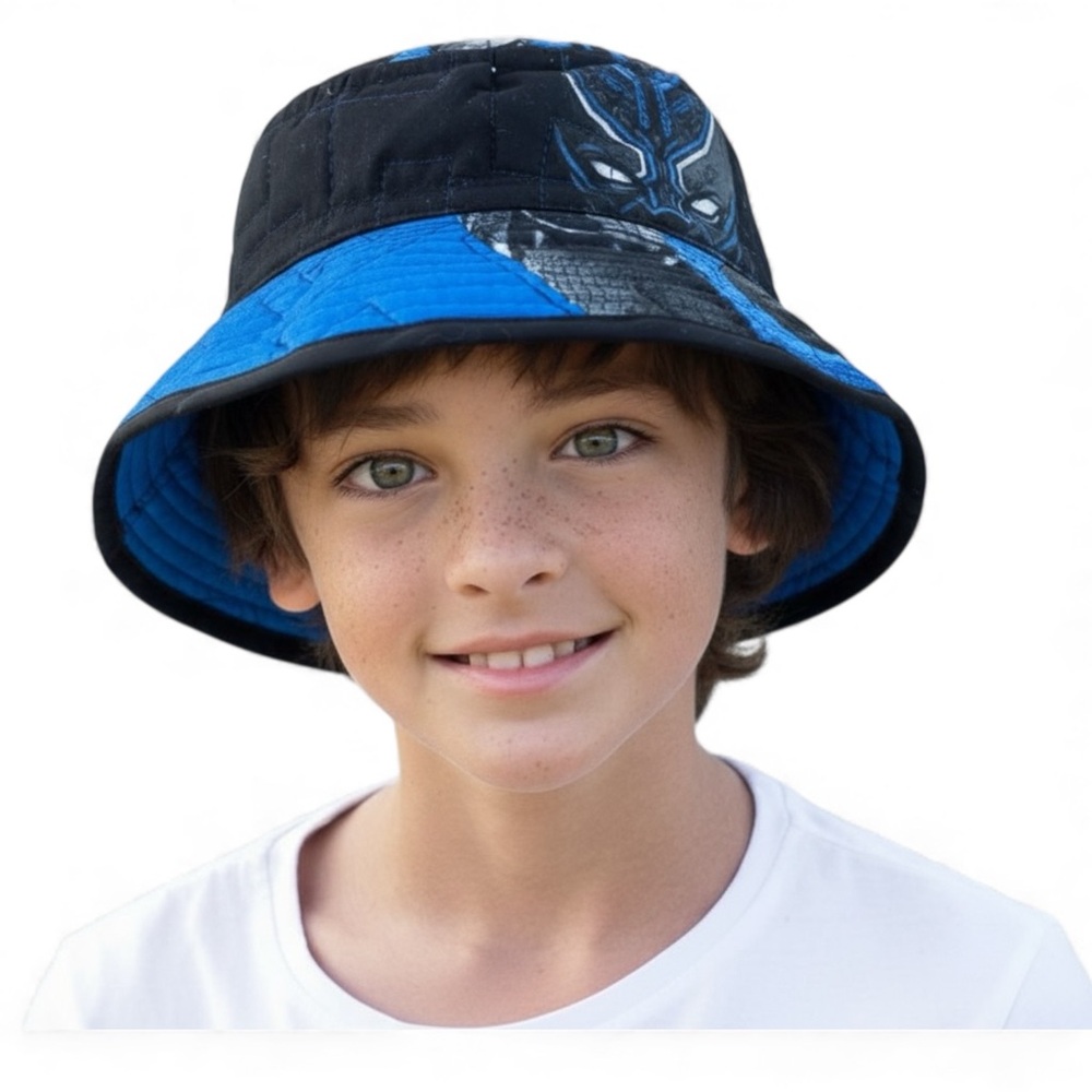 22” Batman/Houndstooth Blue and Black Reversible‎ Bucket Hat Hand Crafted 001